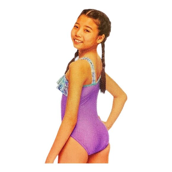Speedo Girls 1PC Swimsuit Size XL Lavender Multicolor Ruffle Gift Swimteam Pool - Picture 3 of 13